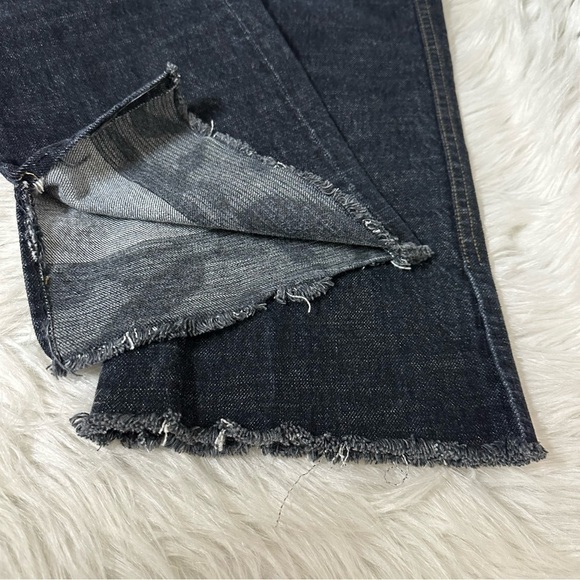 DKNY Jeans Pants Vintage Flare Dark Blue Wash Denim Raw Split Raw Hem Preppy 4 - Picture 4 of 10